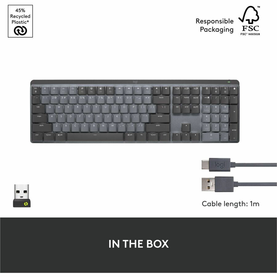 Logitech MX Mechanical Wireless Illuminated Performance Keyboard, Linear Switches, Backlit Keys, Bluetooth - 920-010548