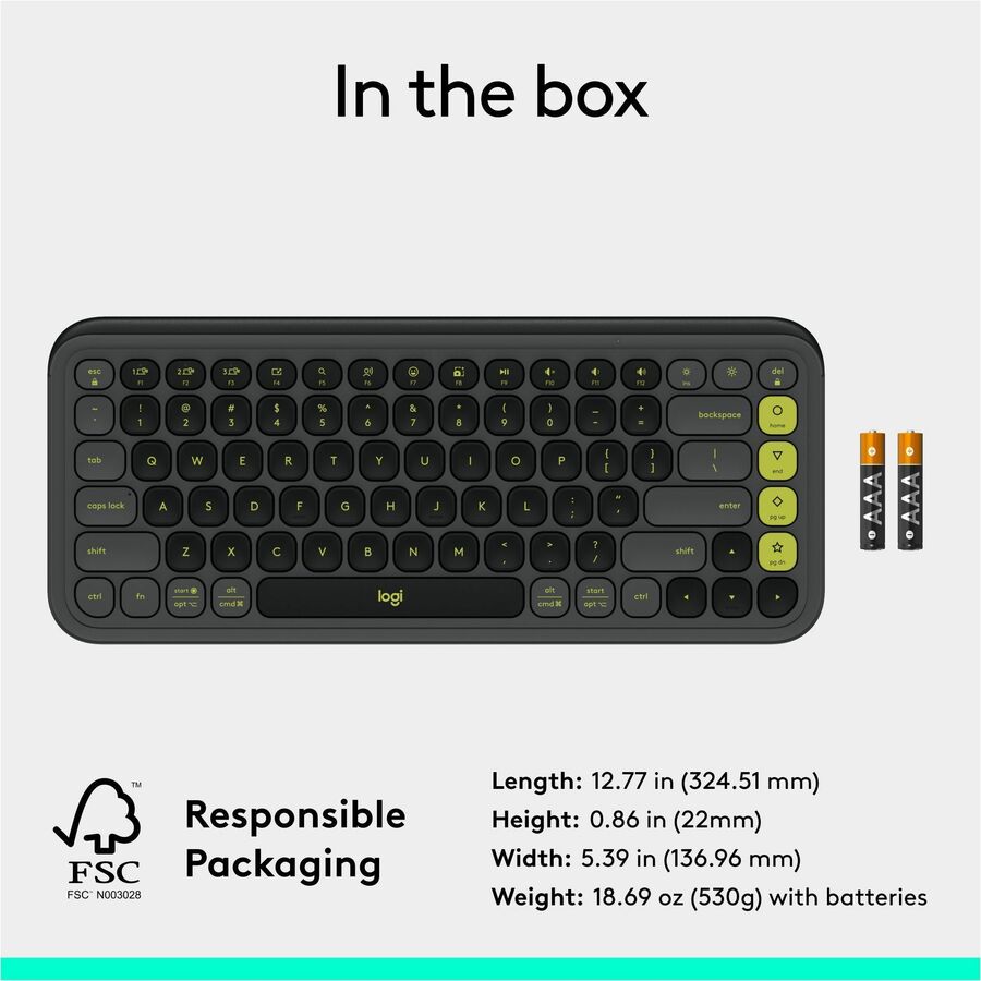 Logitech POP ICON KEYS Wireless Bluetooth Keyboard, Comfortable Typing, Programmable Keys, Easy-Switch Between up to 3 Devices (Graphite & Green) - 920-013143