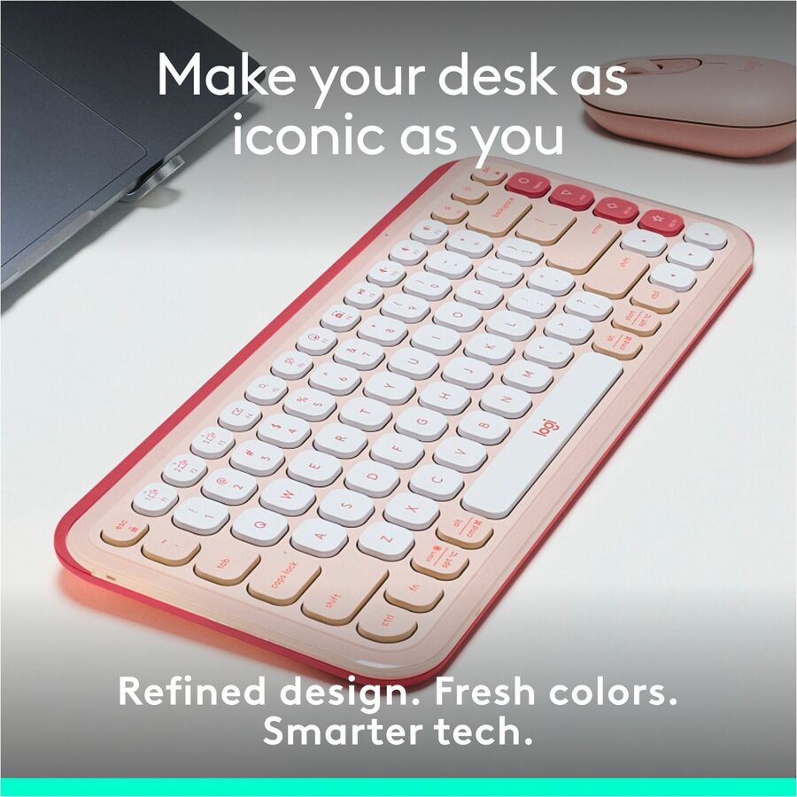 Logitech POP ICON KEYS Wireless Bluetooth Keyboard, Comfortable Typing, Programmable Keys, Easy-Switch Between up to 3 Devices (Rose & Off-white) - 920-013049