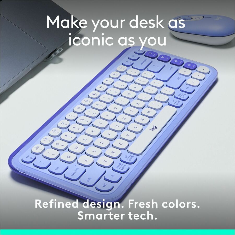 Logitech POP ICON KEYS Wireless Bluetooth Keyboard, Comfortable Typing, Programmable Keys, Easy-Switch Between up to 3 Devices (Lilac & Off-white) - 920-013050