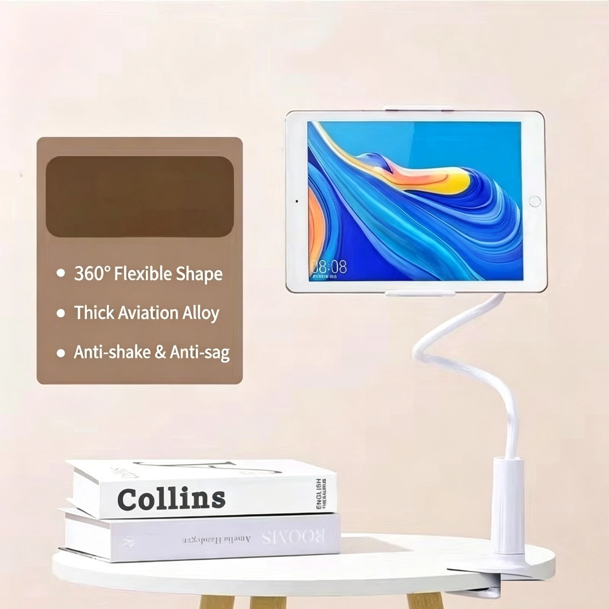 1.2m Universal Gooseneck Tablet & Phone Holder, Flexible Extra Long Arm Clip Stand for Bed, Desk & Bedroom