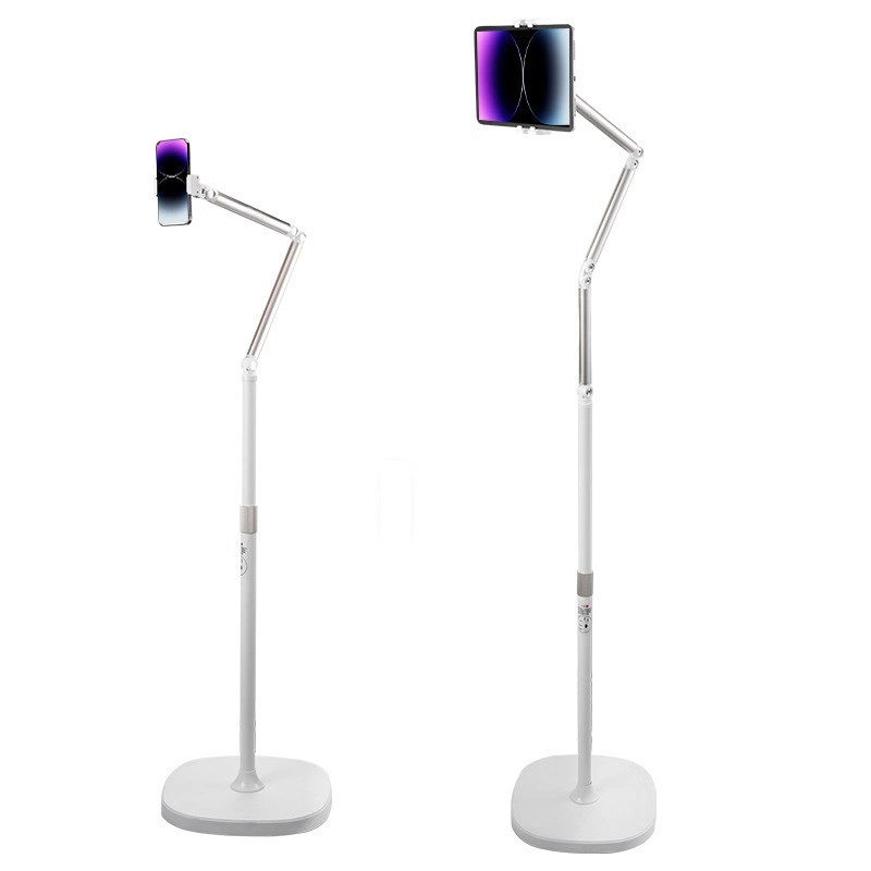Universal Floor Stand for Phone & Tablet, Heavy-Duty Base Dual-Arm Adjustable Floor Holder for Bedroom, Office & Live Streaming