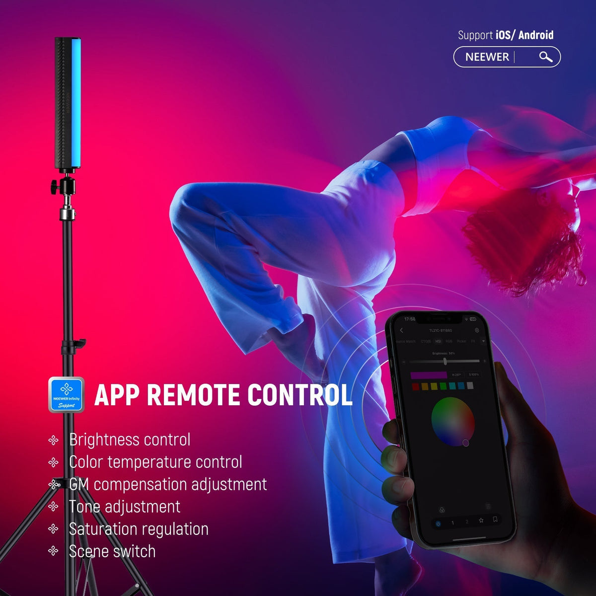 NEEWER TL21C RGB Magnetic Light Wand with APP Control