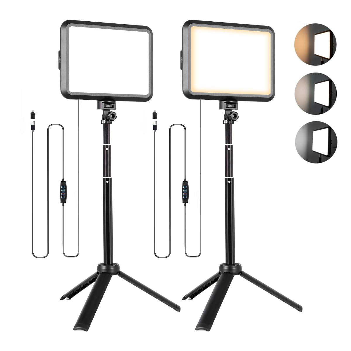 NiceVeedi LED Photography Lighting Kit, 2-Pack 8” Portable Video Light with Adjustable Tripod Stand, 2800K-6500K Dimmable Softlight Studio Light for Zoom, Game Streaming, YouTube