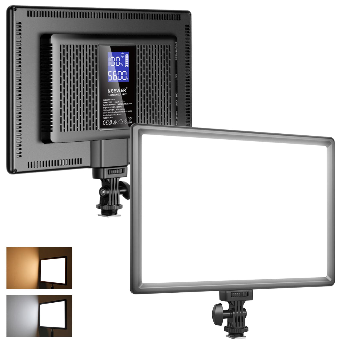 NEEWER 192 LED Video Light Panel, 20W Ultra Thin Bi Color Dimmable DSLR Camera Soft Light, 8000mAh Built in Lithium Battery, 3200-5600K CRI97+, Key Lighting for Studio Photography Recording Streaming