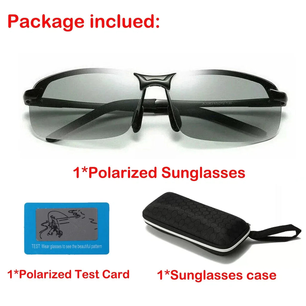 Men Aluminium HD Polarized Photochromic Sunglasses Driving Chameleon Sun Glasses